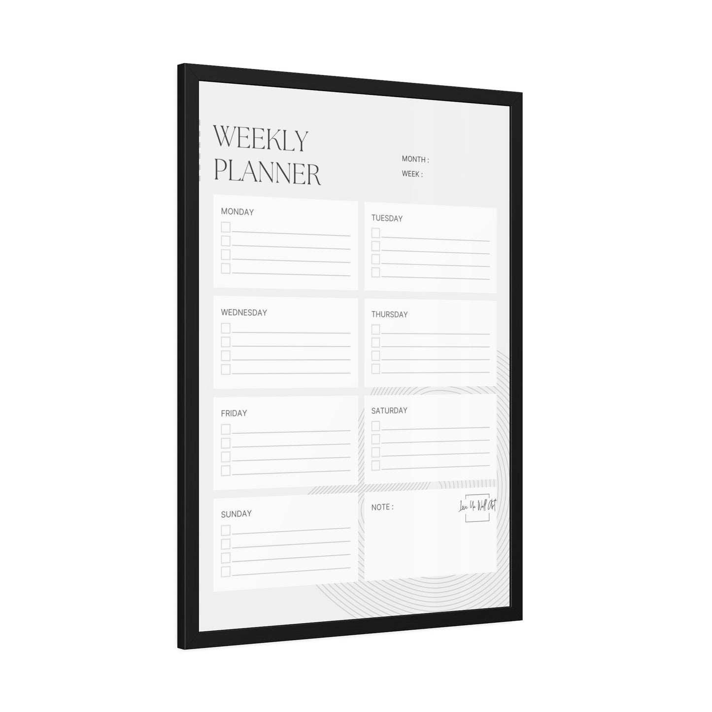 Planificador semanal enmarcado